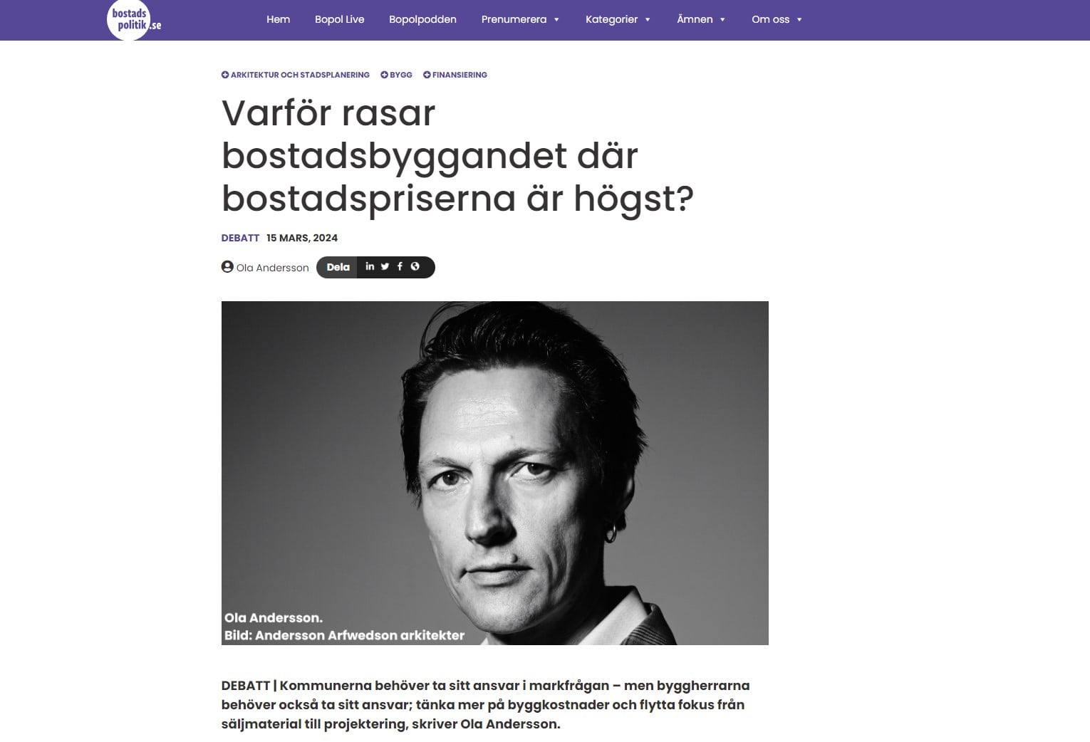Vad beror egentligen raset i bostadsbyggandet i Stockholm på?